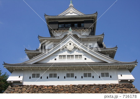 小倉城 城 塀 昼の写真素材