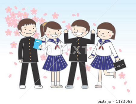 卒業 高校生 セーラー服 学ランのイラスト素材