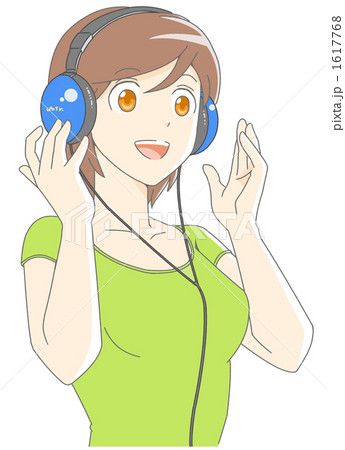 ヘッドフォン 聴く 女性 音楽のイラスト素材