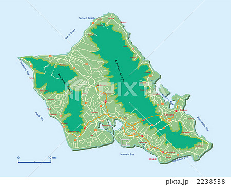 ハワイ 地図 オアフ島 ホノルルのイラスト素材