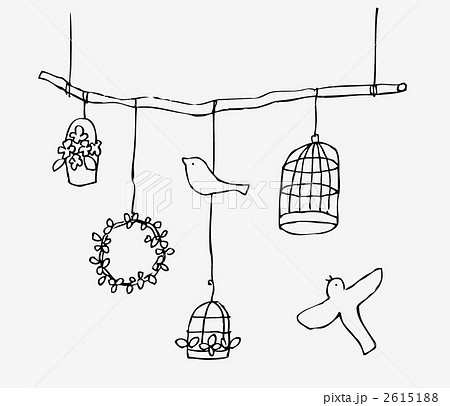 鳥かご 鳥 小鳥 イラストレーションのイラスト素材