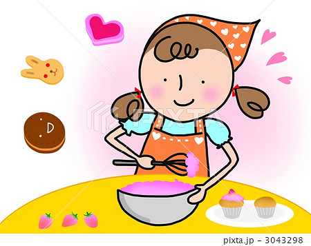 お菓子作り 女の子 料理 女性のイラスト素材
