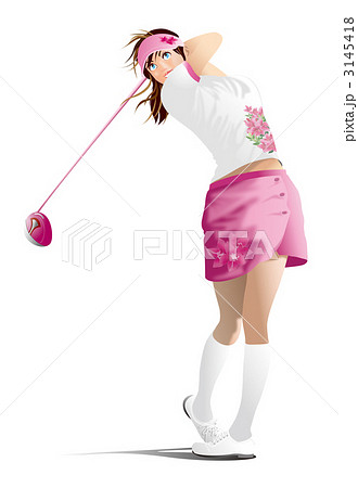 ドライバーショット ゴルファー 女子ゴルフ 女子ゴルファーのイラスト素材