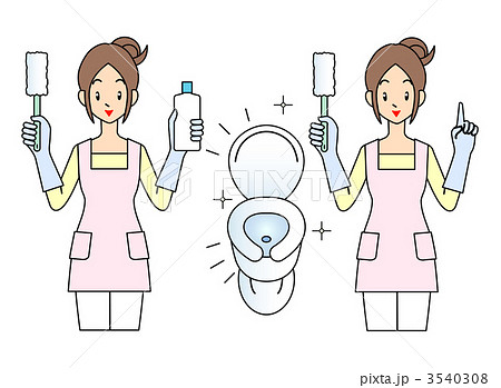 トイレ掃除 女性 大掃除 かわいいのイラスト素材