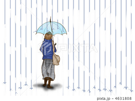 歩く 後ろ姿 女性 雨のイラスト素材