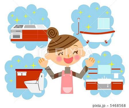 掃除 洗面台 洗面所 女性のイラスト素材