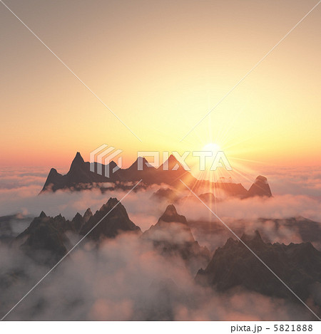 Cg オレンジ色 雲 雲海 山脈 初日の出 山 朝日の写真素材