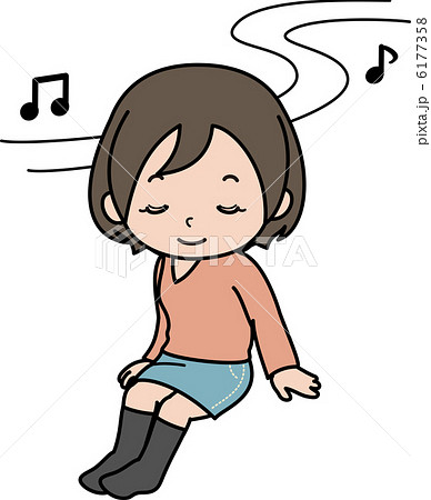 女性 音楽 聴く 笑顔のイラスト素材