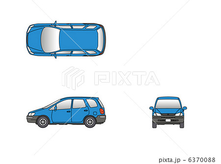 乗用車 車の平面 青い車 車の正面図の写真素材