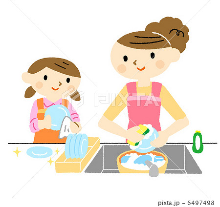 皿洗い 母親 子供 お母さんのイラスト素材