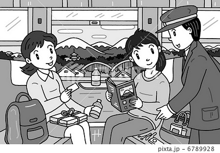 女性 旅 電車 車窓のイラスト素材