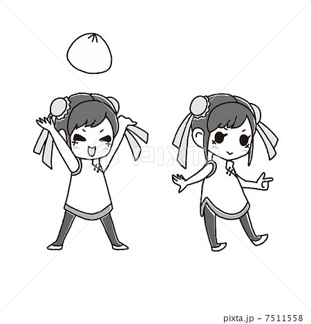 肉まん かわいい ほのぼの チャイナ服のイラスト素材