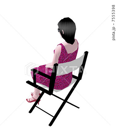 斜め後ろ 女性 座るの写真素材