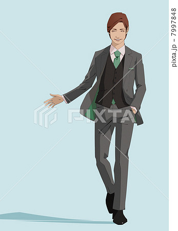 イケメン 男性 立ちポーズ スーツのイラスト素材