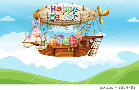 キャラクター 動物 うさぎ 飛行船のイラスト素材