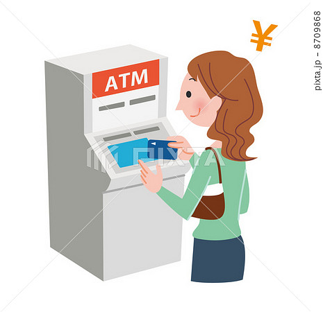 キャッシュカード Atm 女性 学生のイラスト素材