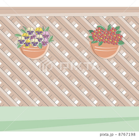 壁掛けポット ハンギングバスケット 花 ラティスのイラスト素材