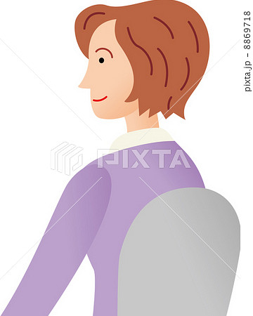 斜め後ろ 女性 座る 人のイラスト素材