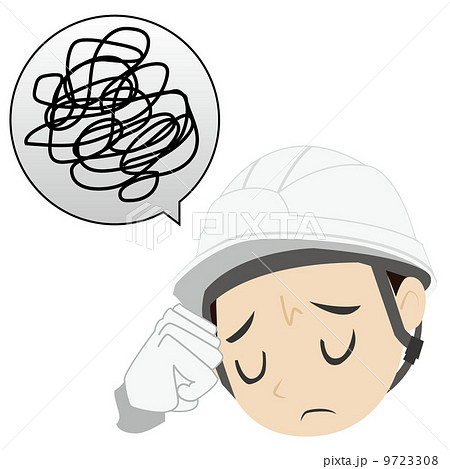 悩む 考える 作業員 現場監督のイラスト素材