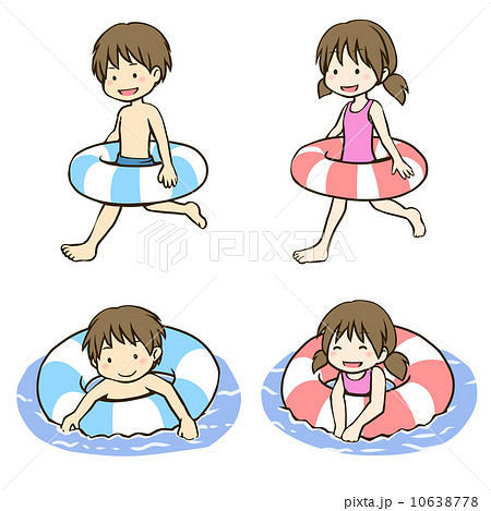 男の子 女の子 子供 浮き輪のイラスト素材