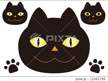 黒猫 ハローウィン マンガ 猫の顔のイラスト素材