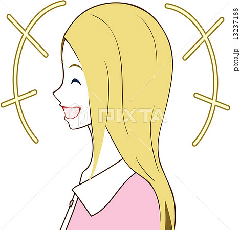 女性 顔 笑う 横顔のイラスト素材 Pixta
