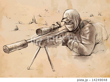 手描きの ベクトル スナイパー 狙撃兵のイラスト素材