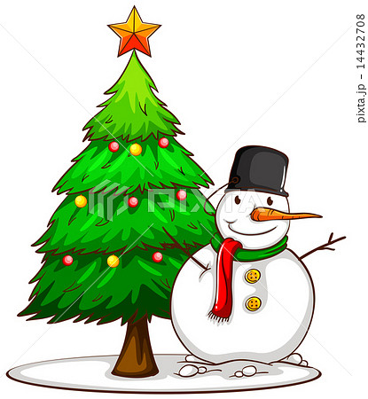 ゆきだるま スノーマン 雪だるま シンプルのイラスト素材