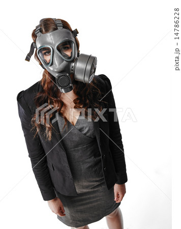 ガスマスク 青少年 女の人 女性の写真素材 ガスマスク 青少年 女の人 女性の写真素材
