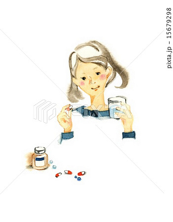 飲む サプリメント 服用 女性のイラスト素材