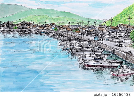 水彩画（金田漁港の水揚げ） 絵画