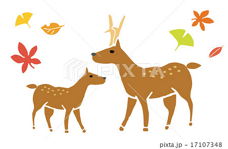 鹿 動物 親子 秋のイラスト素材