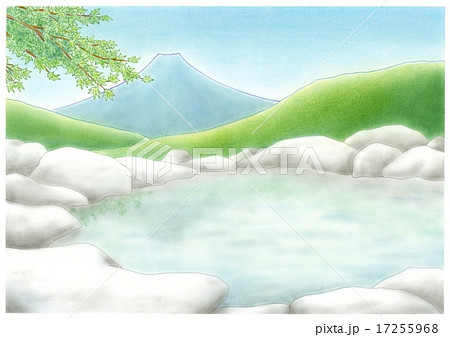 露天風呂 富士山 温泉 湯のイラスト素材