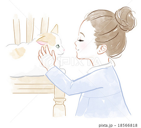 猫 女の子 子供 横顔のイラスト素材