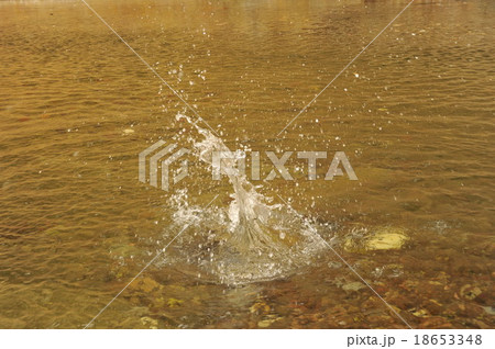 清流 川遊び 石投げ 水切りの写真素材