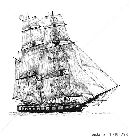 船 コロンブス コロンバス 手描きのイラスト素材