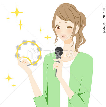 カラオケ 歌 マイク タンバリンのイラスト素材