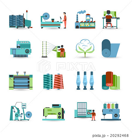 Textile Mill Flat Icons Set のイラスト素材