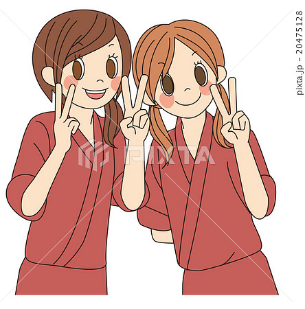 女性 若い 友達 ピースのイラスト素材