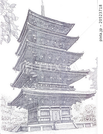 ペン画 建物 世界遺産 京都のイラスト素材