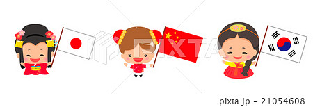 女の子 国旗 韓国 韓国人のイラスト素材