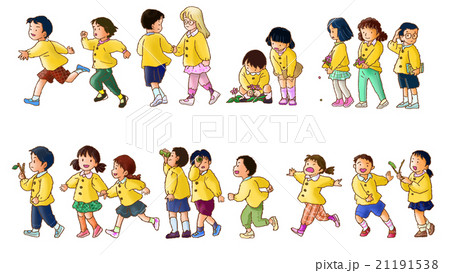 子供 園児 散歩 男の子のイラスト素材