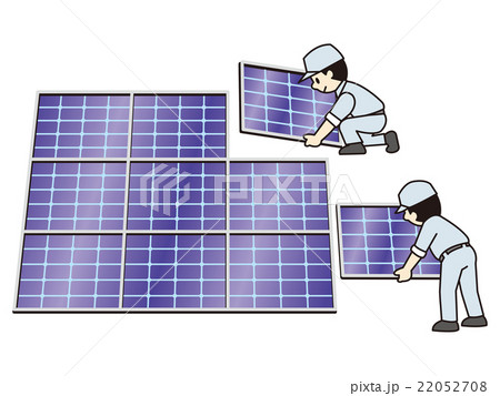 施工 太陽光発電 屋根 ソーラーパネルのイラスト素材