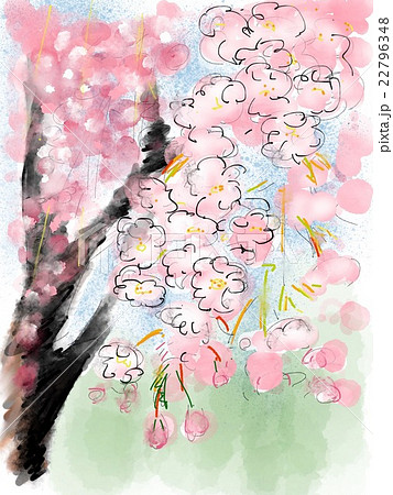 しだれ桜(六義園)水彩画 木製フレーム付き 大きなしだれ桜の木 水彩イラスト イラスト素材 [ 6927400