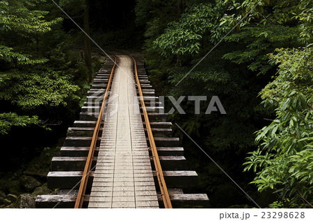 線路 トロッコ 山道 トロッコ道の写真素材