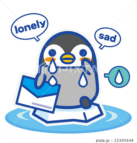 ペンギン 寂しい 泣く 孤独のイラスト素材