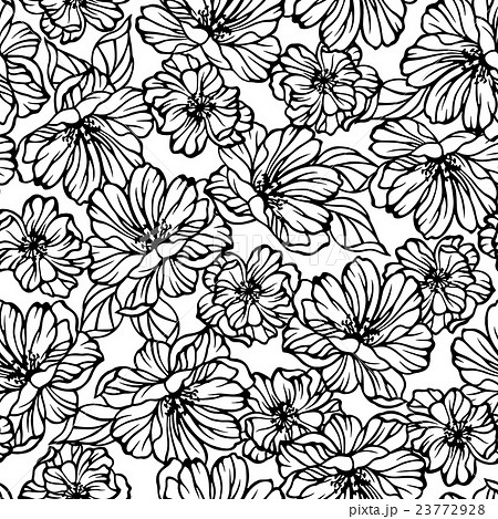 ボタニカル柄 花園 花飾り 壁紙の写真素材