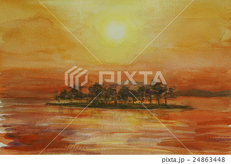 日本画夕焼け 日本画の夕日の写真素材 - PIXTA