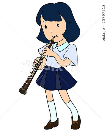 女の子 高校生 楽器 演奏のイラスト素材