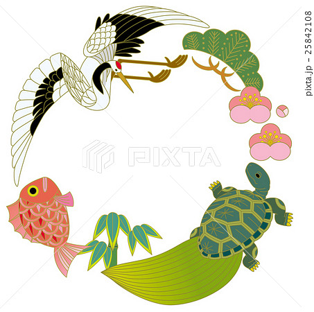 鶴 亀 丹頂鶴 縁起物のイラスト素材
